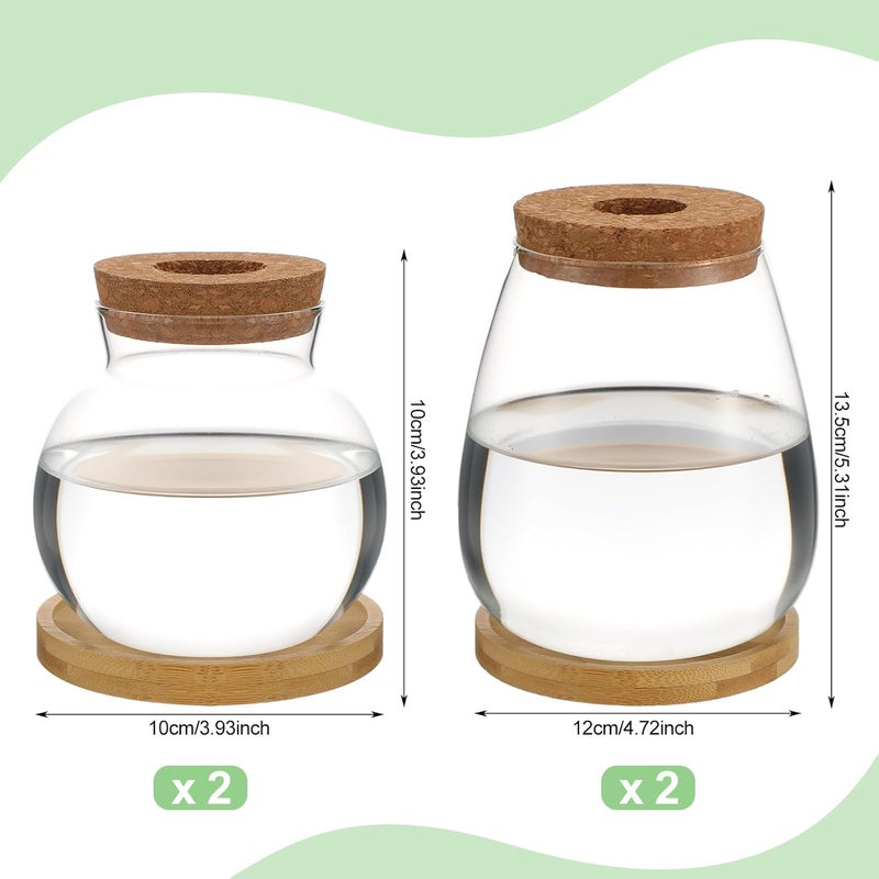 Layhit 4 Pcs Plants Propagation Stations vases Glass Planters with Wooden Lid and Bamboo Stand for Hydroponic Plants Gardening Gifts for Women Mom Home Office Tabletop Decoration(Lovely Style) - Image 5